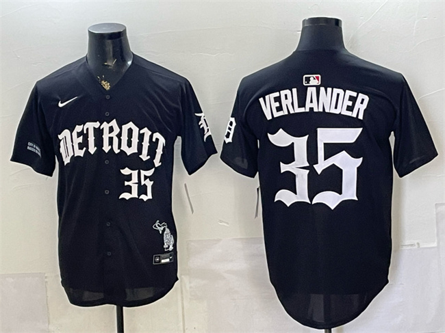 Men's Detroit Tigers #35 Justin Verlander 2026 Black 'Motor Gothic Edition' Vapor Premier Limited Stitched Baseball Jersey Men's Detroit Tigers #35 Justin Verlander 2026 Black 'Motor Gothic Edition' Vapor Premier Limited Stitched Baseball Jersey